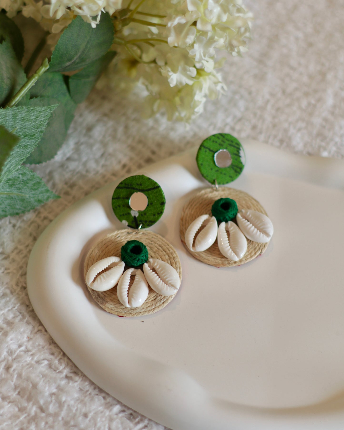 Bohemian Cowrie Shell Earrings - Handcrafted Jute Design