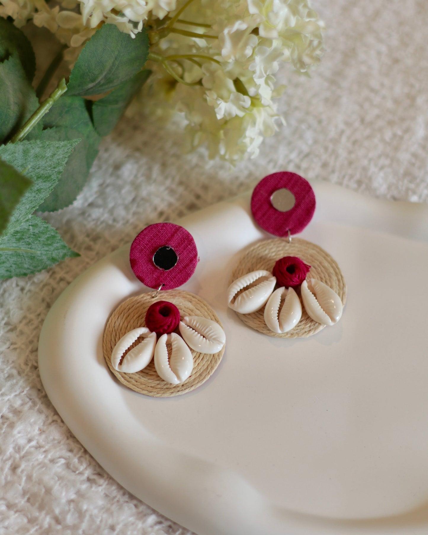 Bohemian Cowrie Shell Earrings - Handcrafted Jute Design