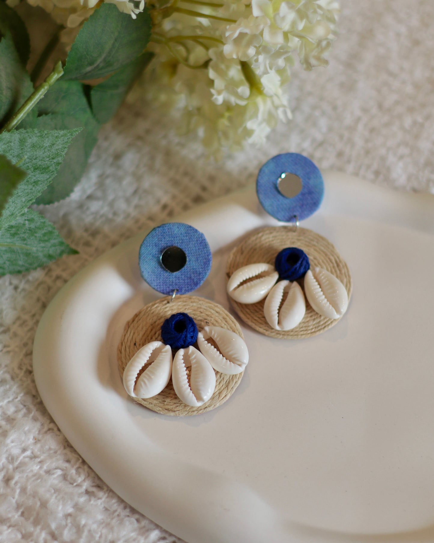 Bohemian Cowrie Shell Earrings - Handcrafted Jute Design