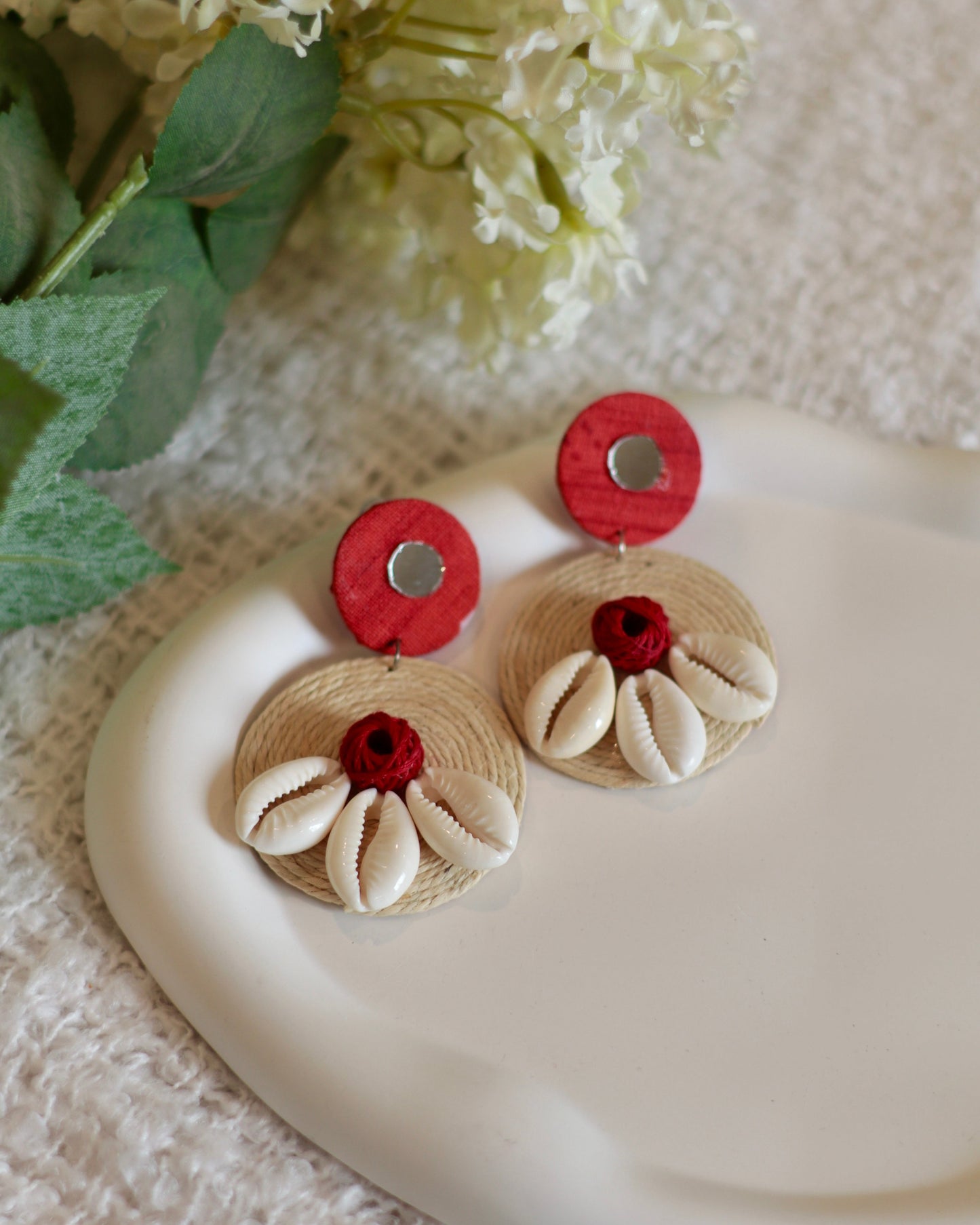 Bohemian Cowrie Shell Earrings - Handcrafted Jute Design