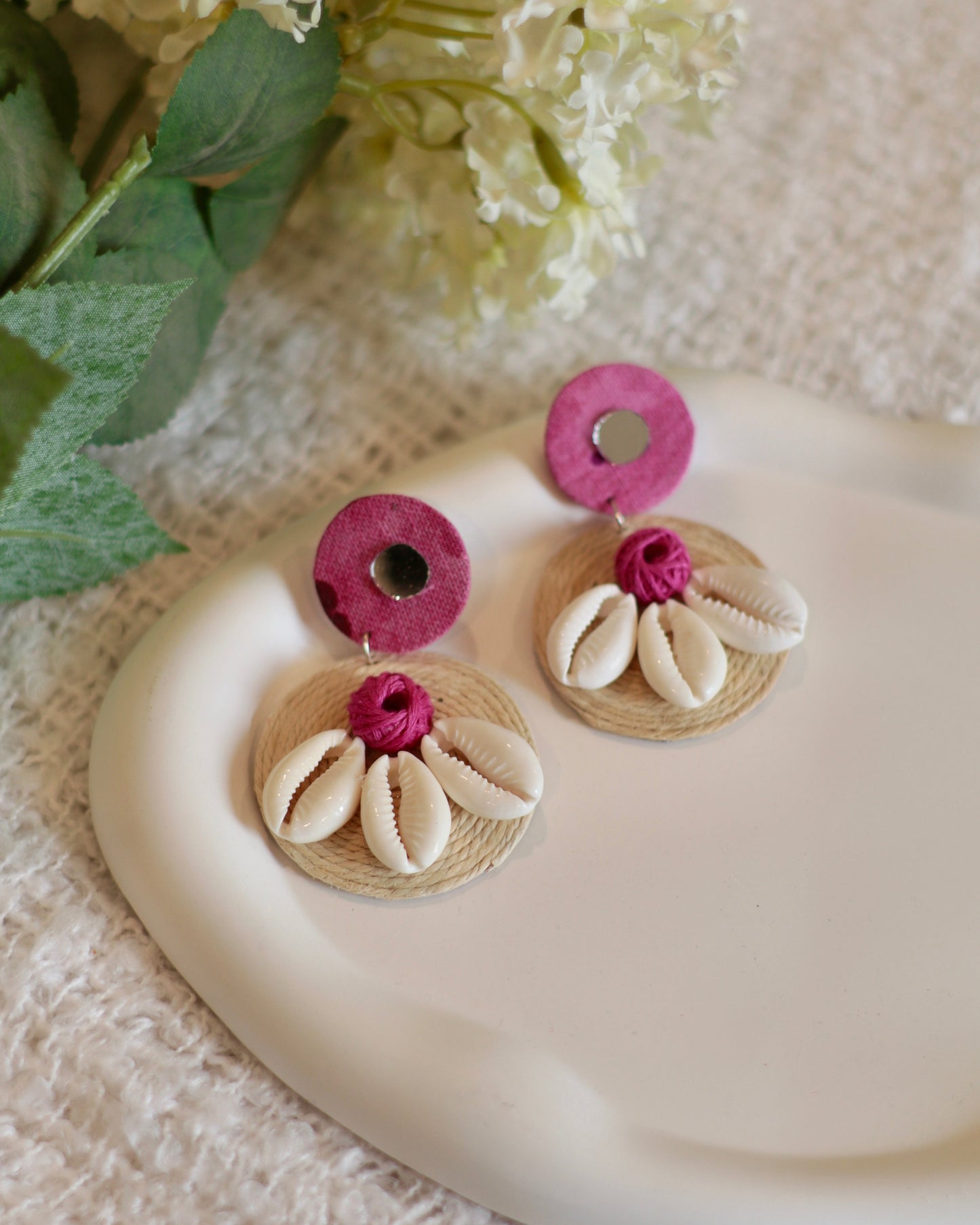 Bohemian Cowrie Shell Earrings - Handcrafted Jute Design