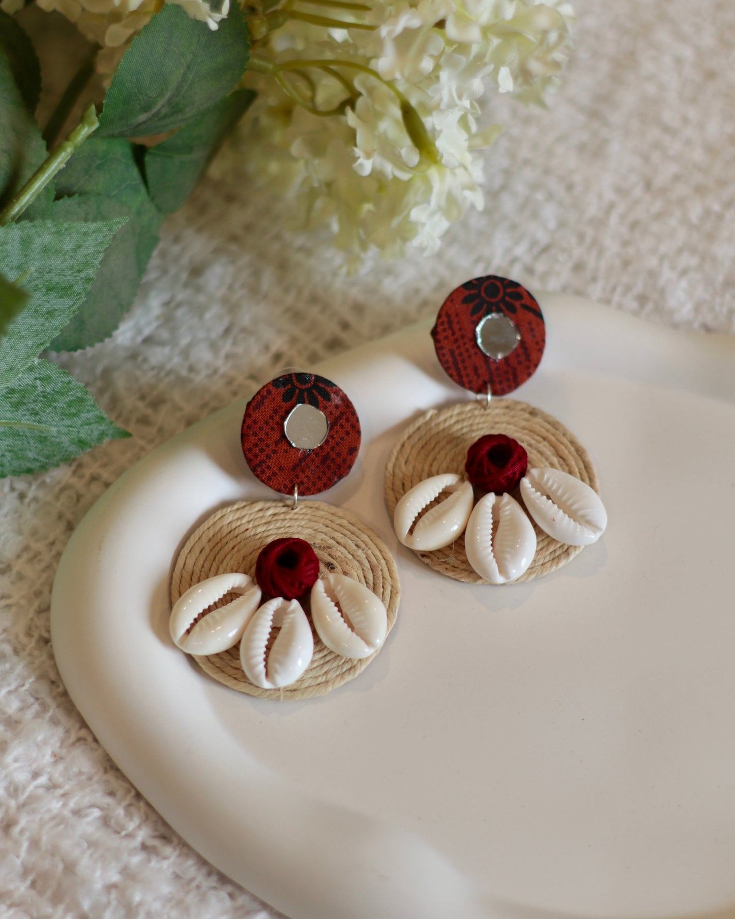 Bohemian Cowrie Shell Earrings - Handcrafted Jute Design