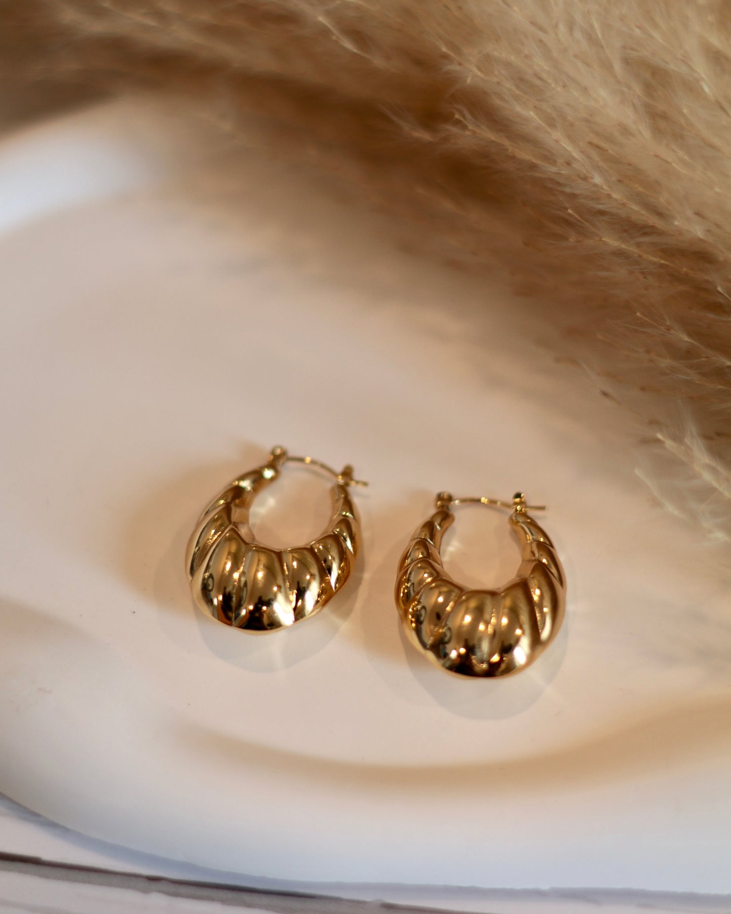 Chunky Gold Ribbed Hoop Earrings