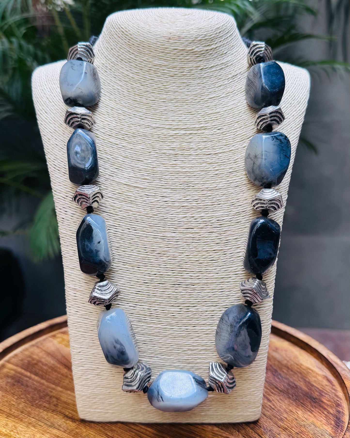 Chunky Gray Agate Bead Necklace with Matching Earrings - Occean By Soumali