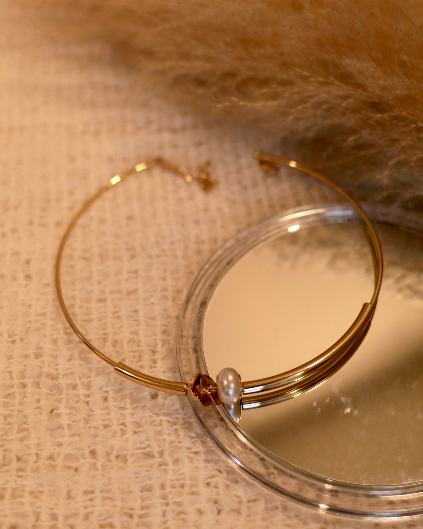 Dainty Gold Open-Cuff Necklace with Pearl Accent