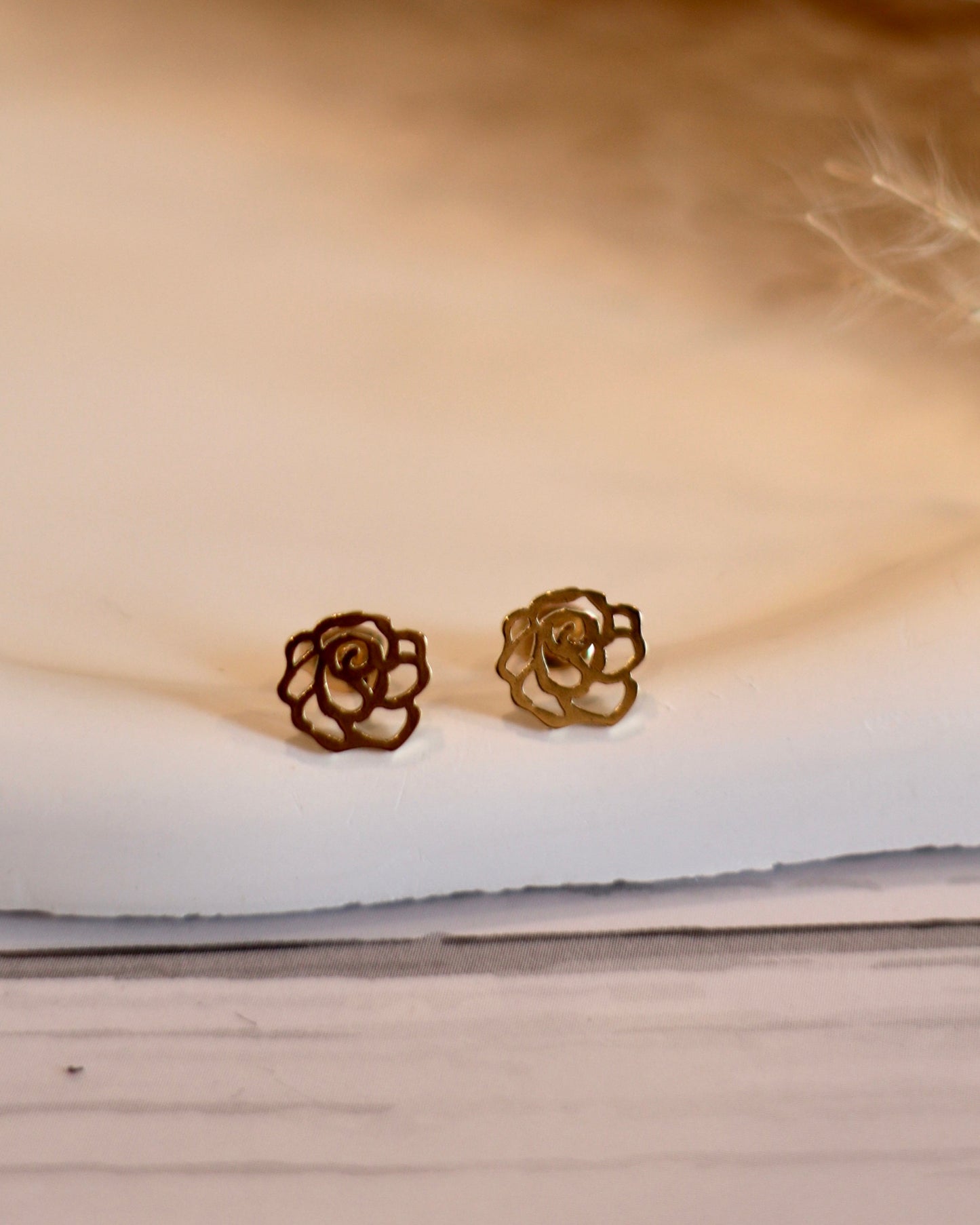 Elegant Gold Floral Studs with Clear Gemstone - Set of 3