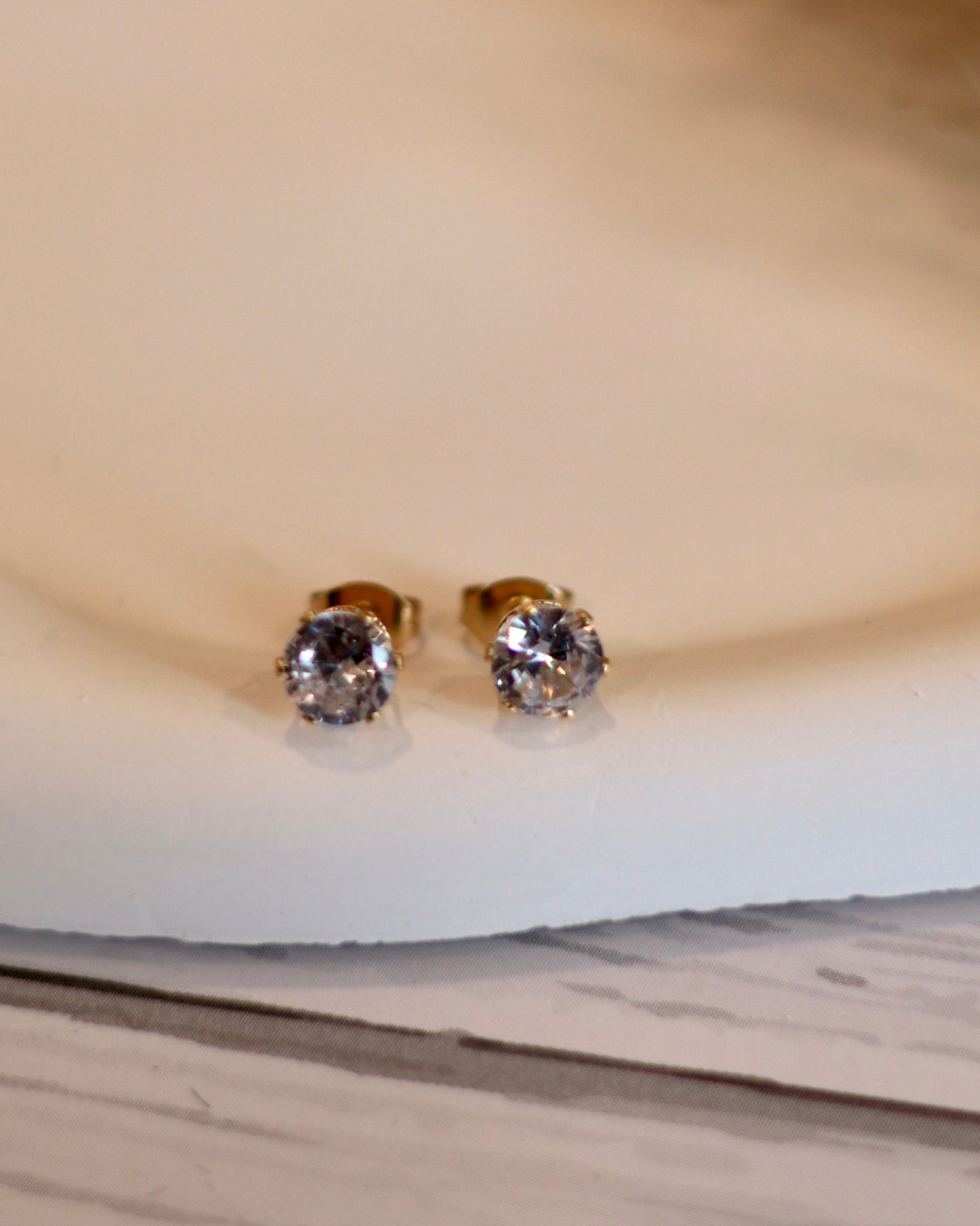 Elegant Gold Floral Studs with Clear Gemstone - Set of 3