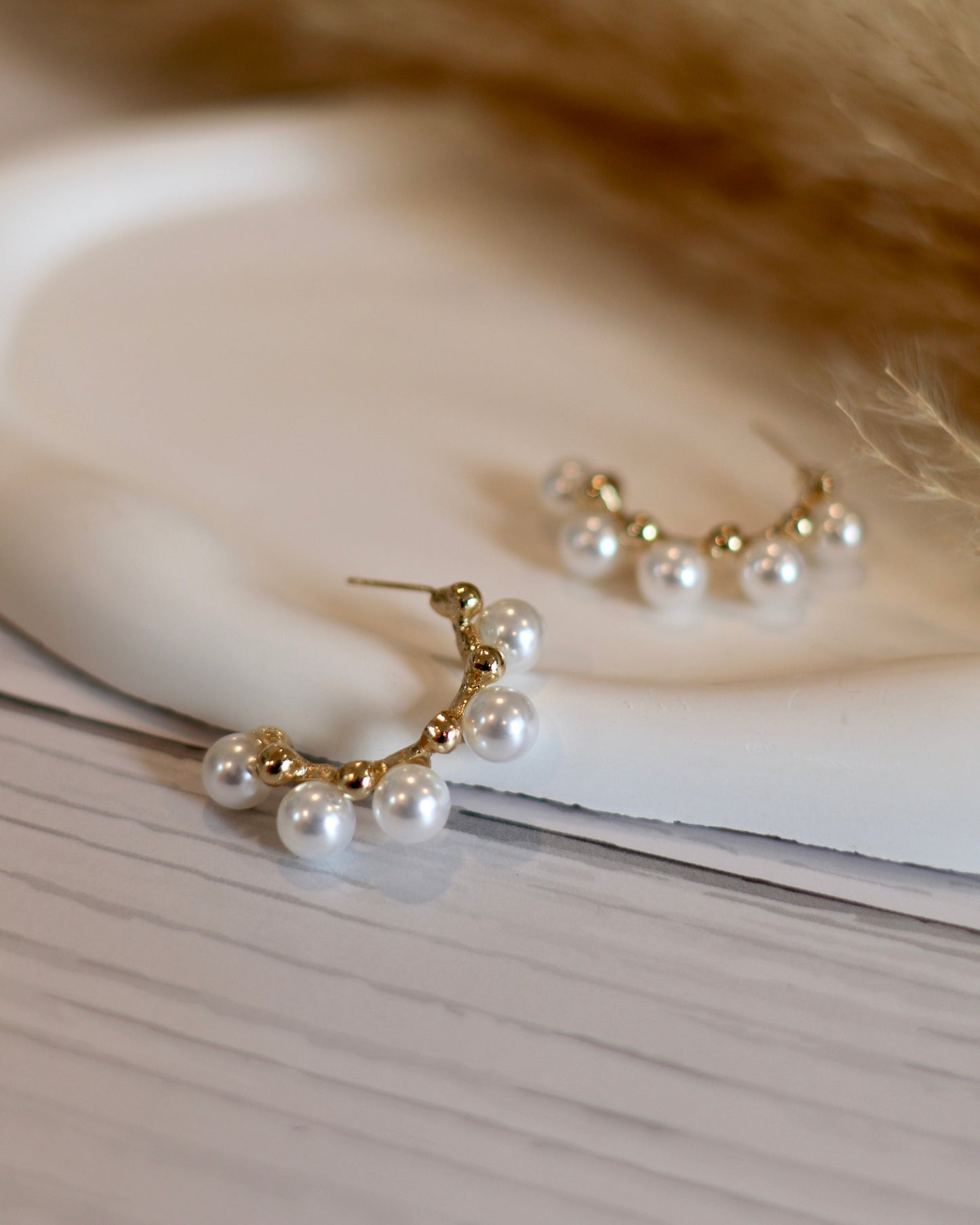 Elegant Pearl & Bead Half-Hoop Earrings