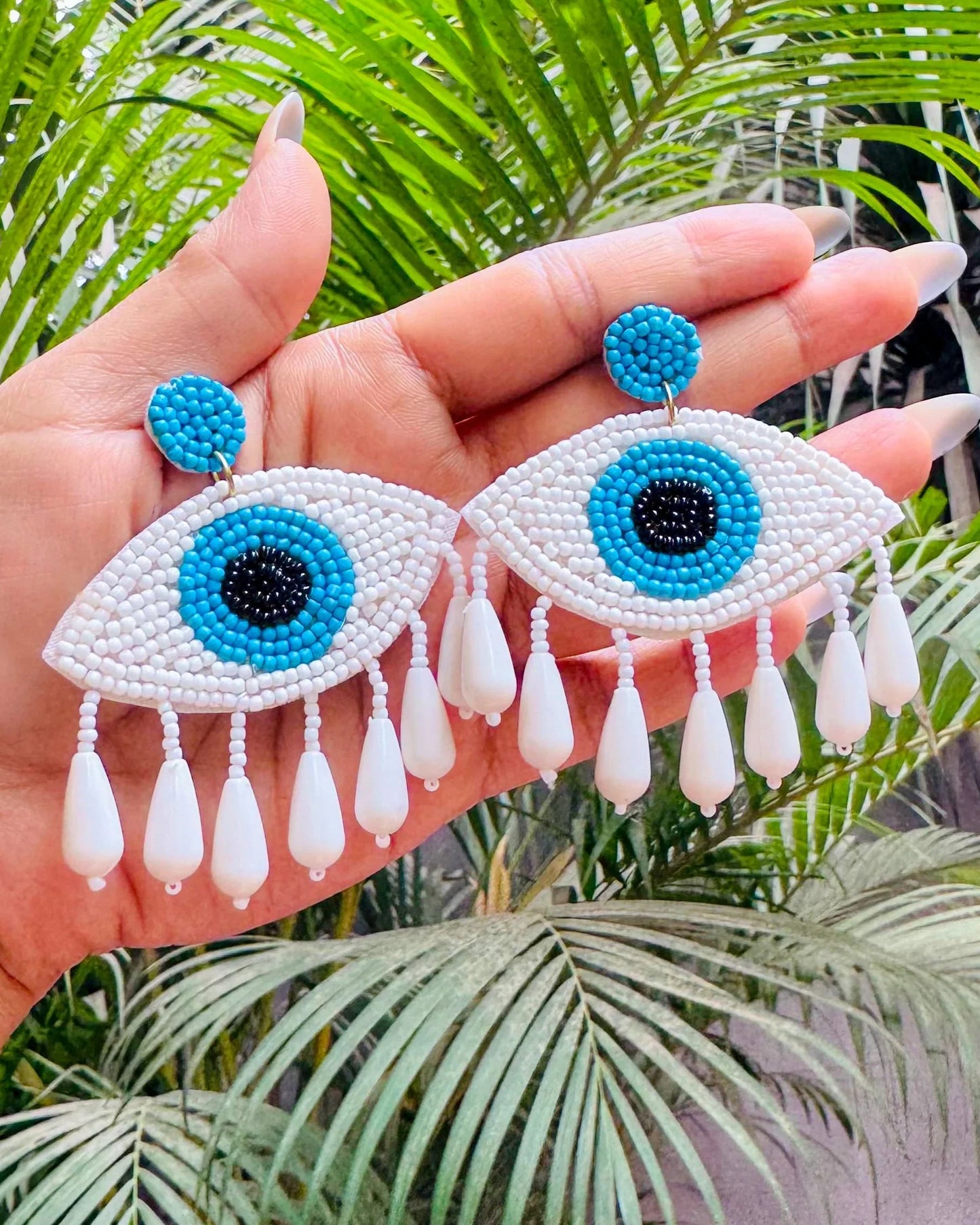 Handcrafted Evil Eye Beaded Dangle Earrings