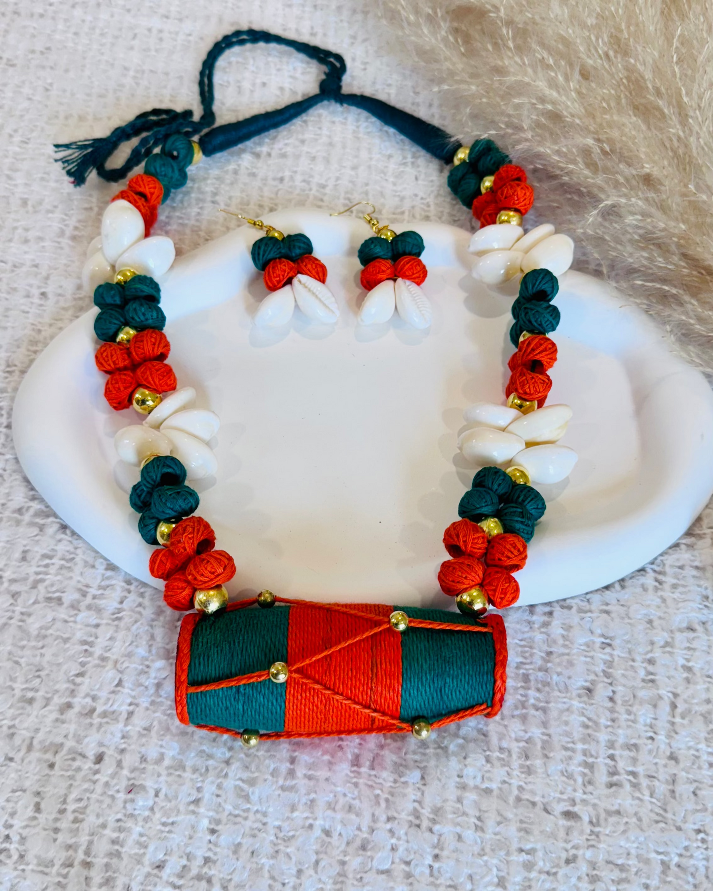 Handcrafted Statement Bengali Style Dhol Necklace with Matching Earrings