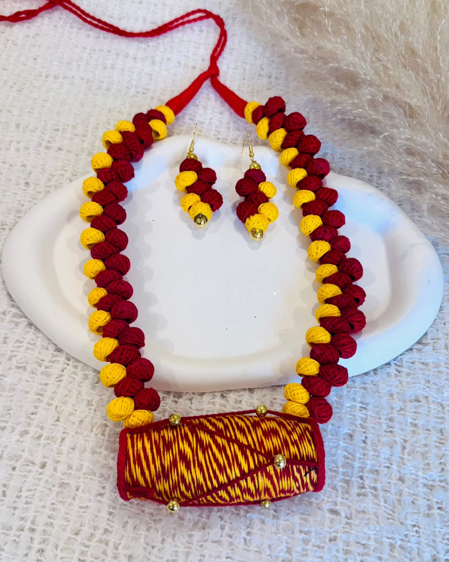 Handcrafted Statement Bengali Style Dhol Necklace with Matching Earrings