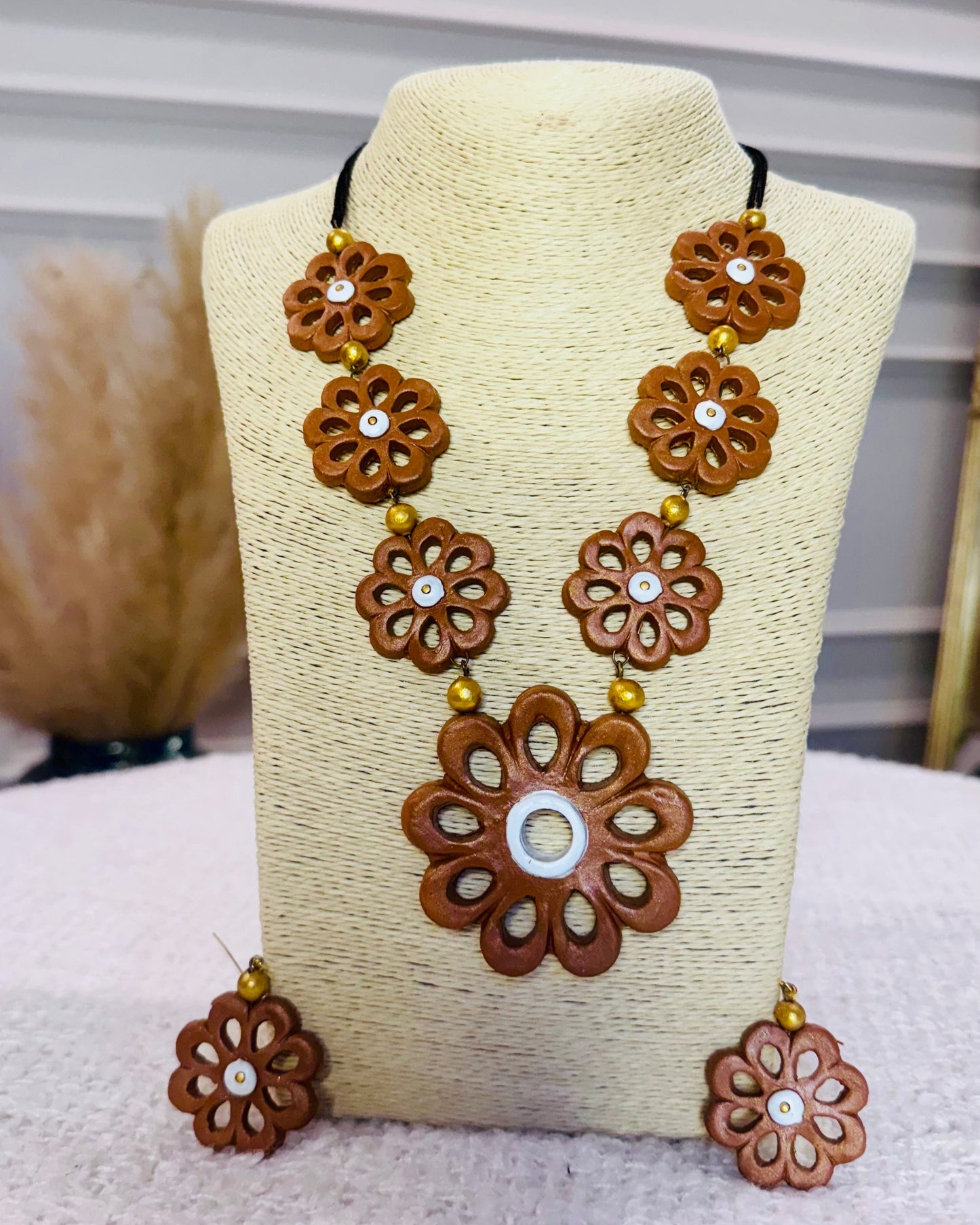 Handcrafted Terracotta Flower Necklace & Earrings Set