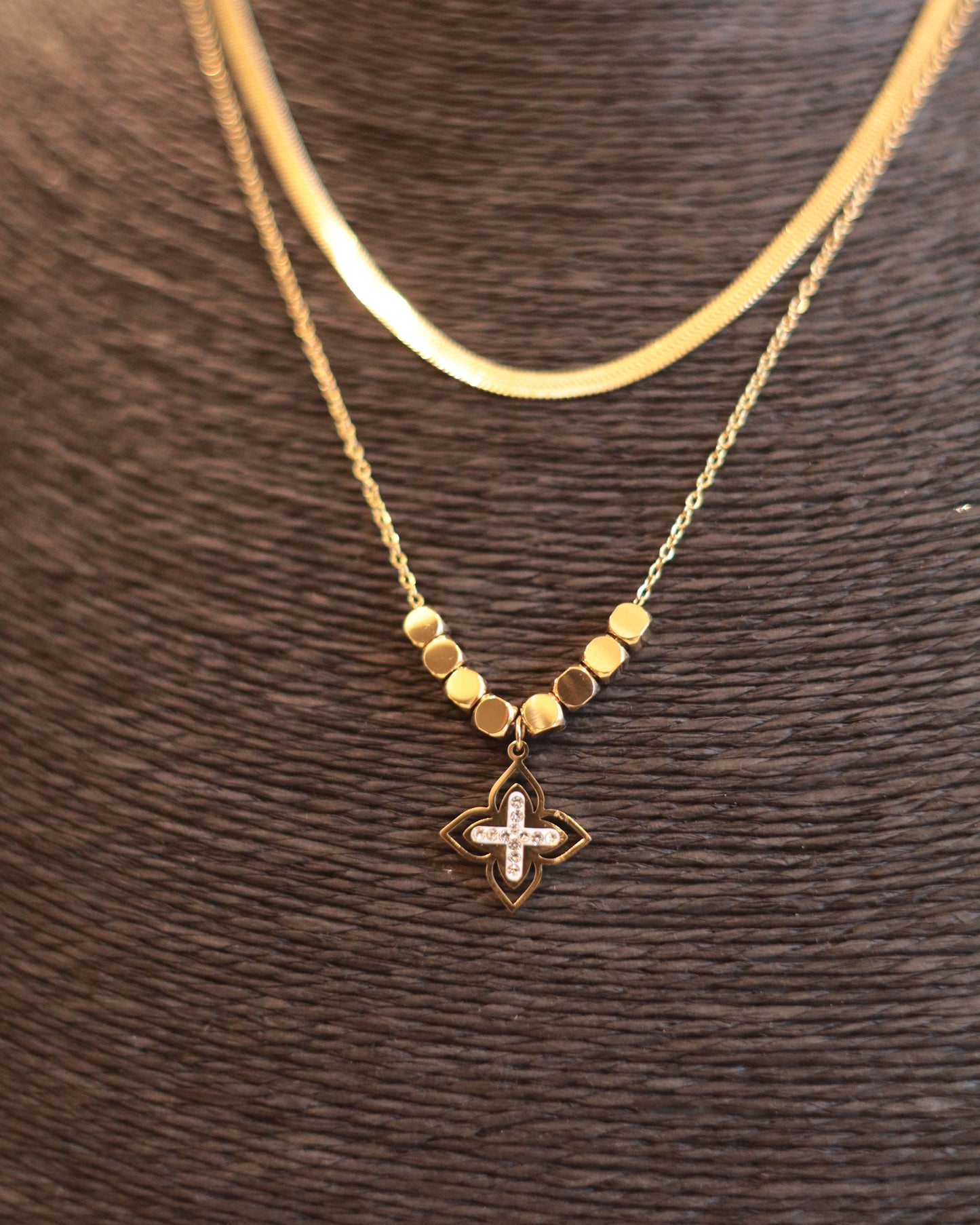 Layered Herringbone & Star Pendant Necklace