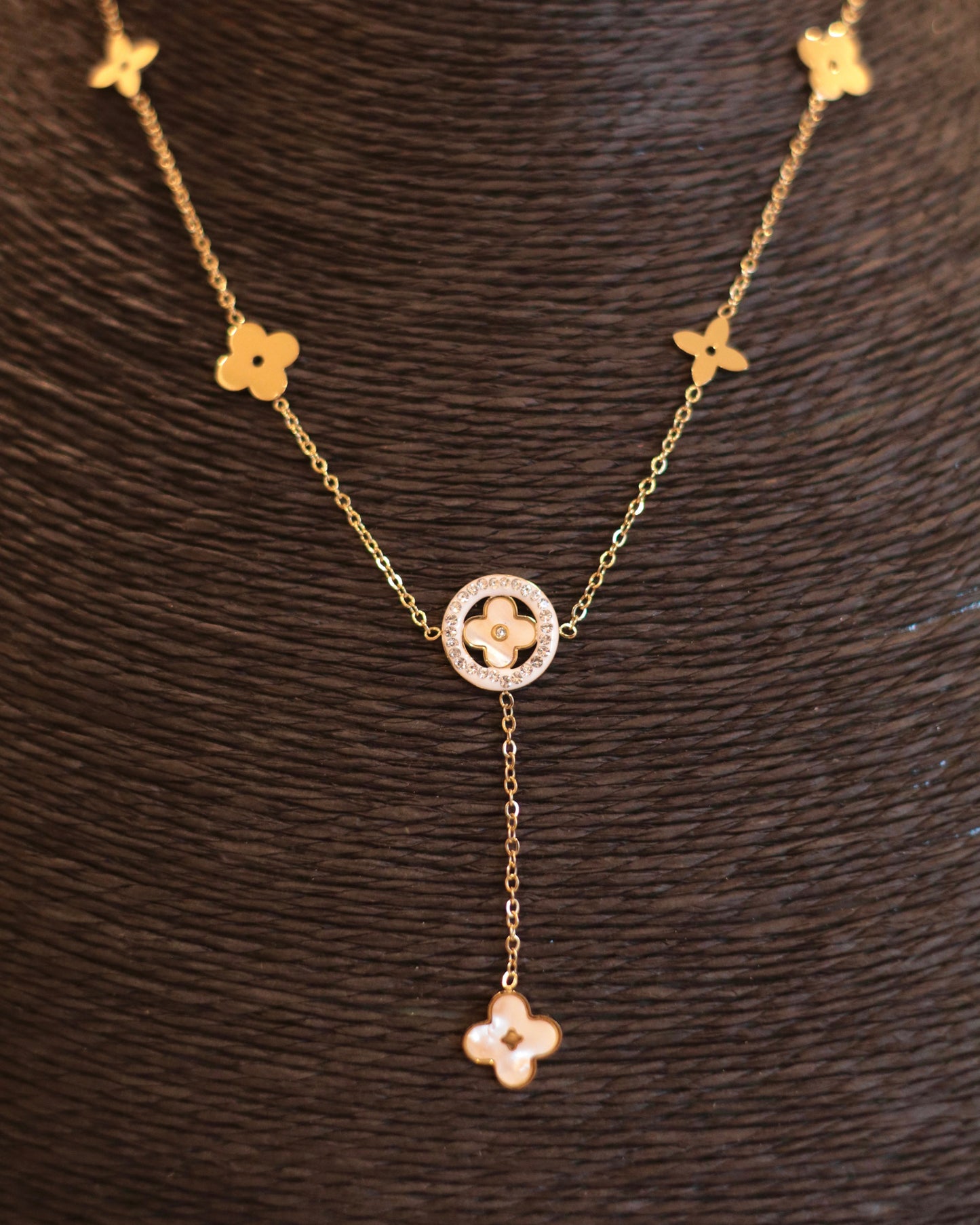 Lucky Charm Long Necklace with Mother of Pearl Clovers