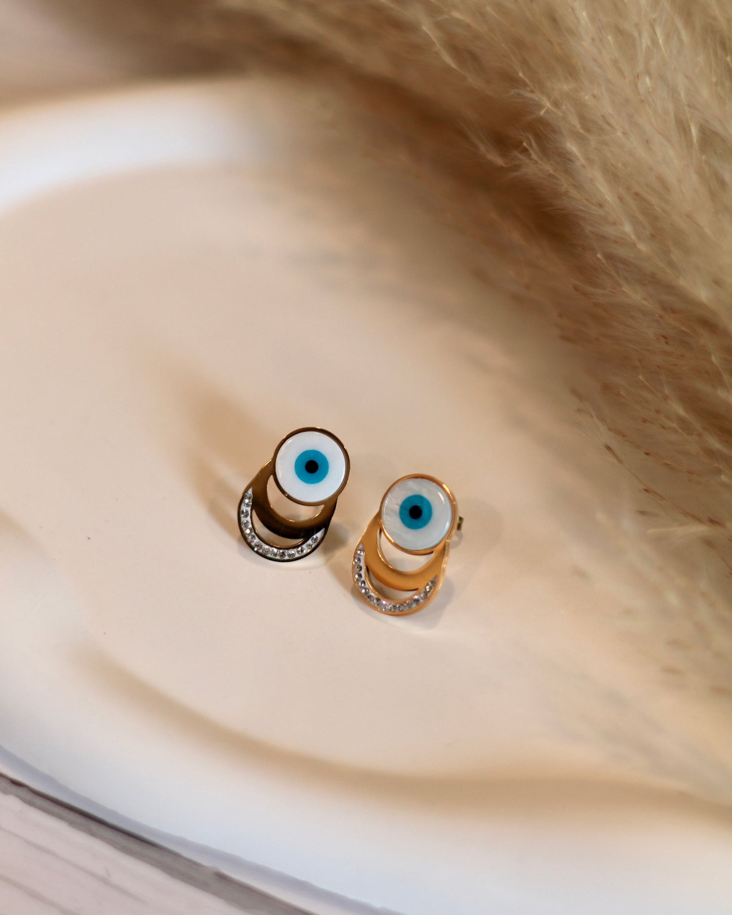 Modern Evil Eye Studs with Rhinestone Detail