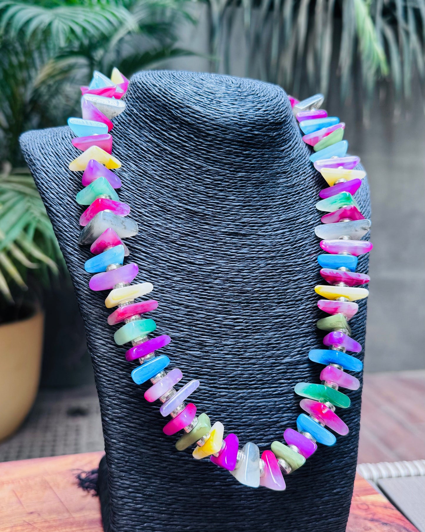 Multicolour Agate Stone Chip Necklace with Earrings
