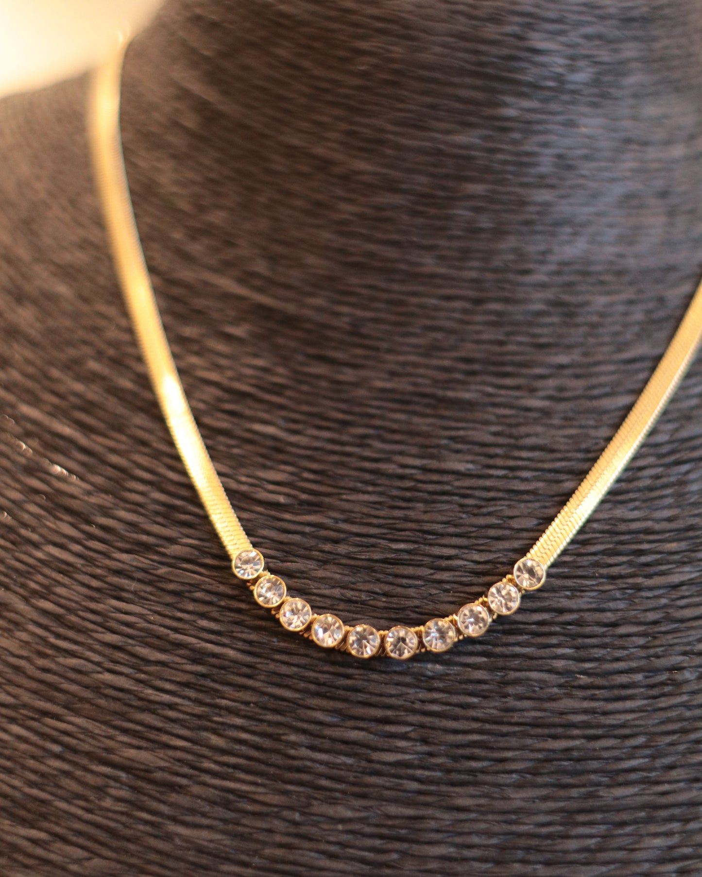 Sleek Herringbone Choker with Rhinestone Accent