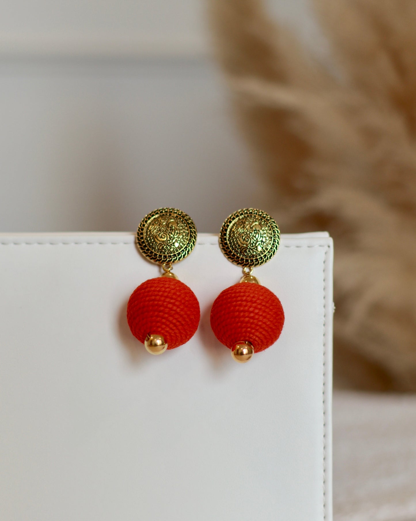 Stylish Thread Ball Drop Earrings with Charm