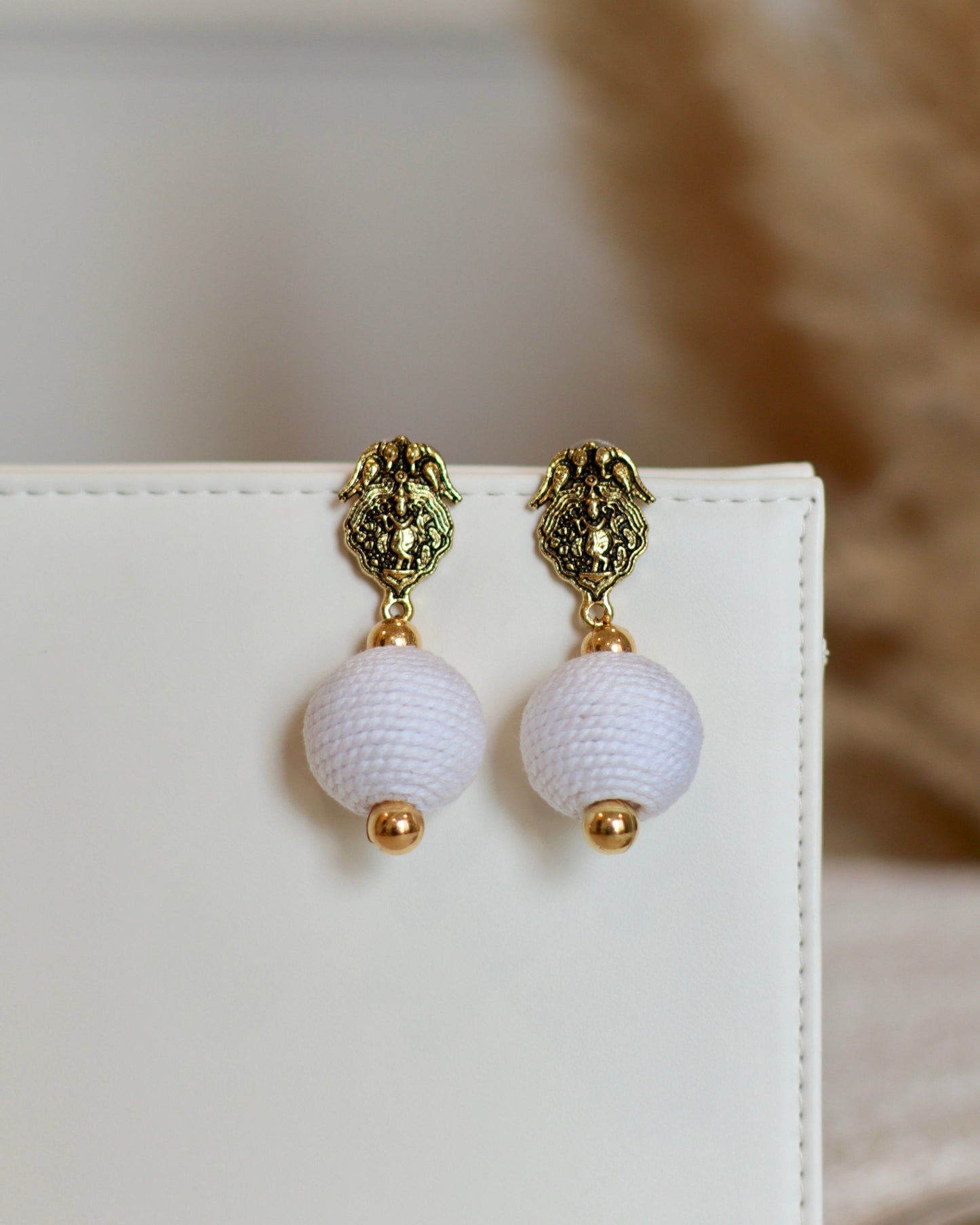 Stylish Thread Ball Drop Earrings with Charm