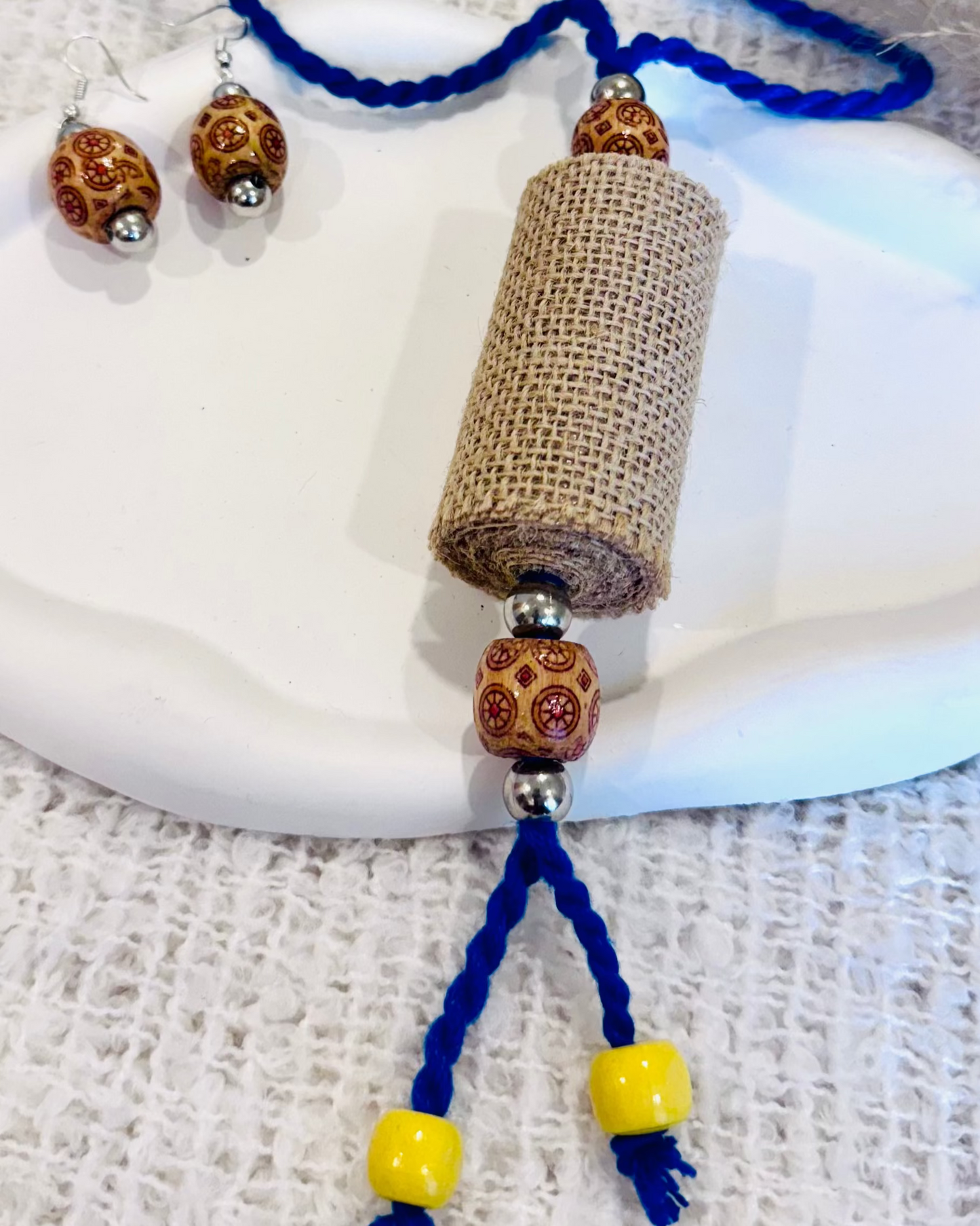 Tribal Beaded Jute Necklace and Earring Set