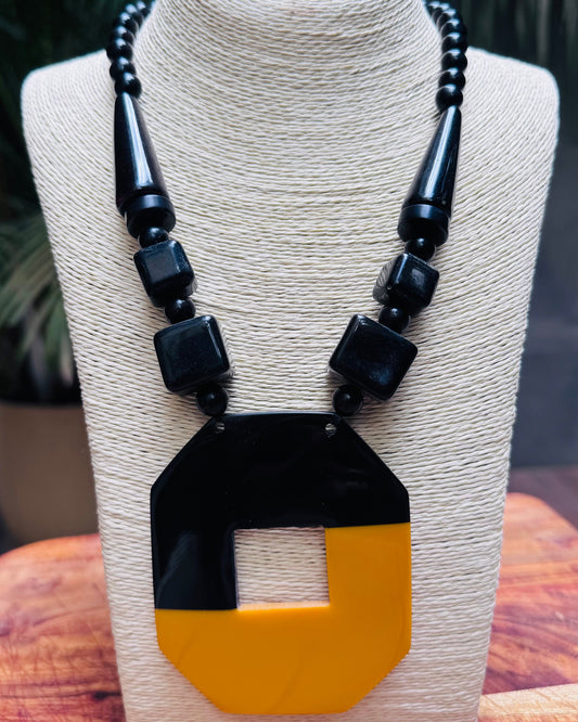 Artisan Geometric Statement Necklace with Oversized Pendant