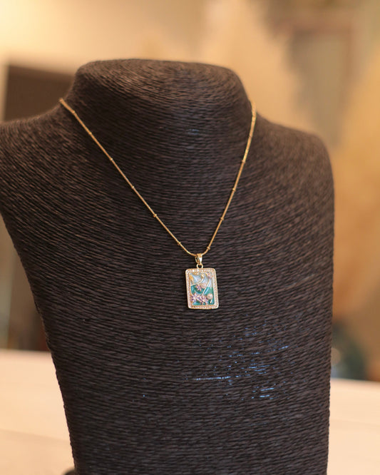 Artisan Pearl & Rhinestone Necklace with Painted Pendant