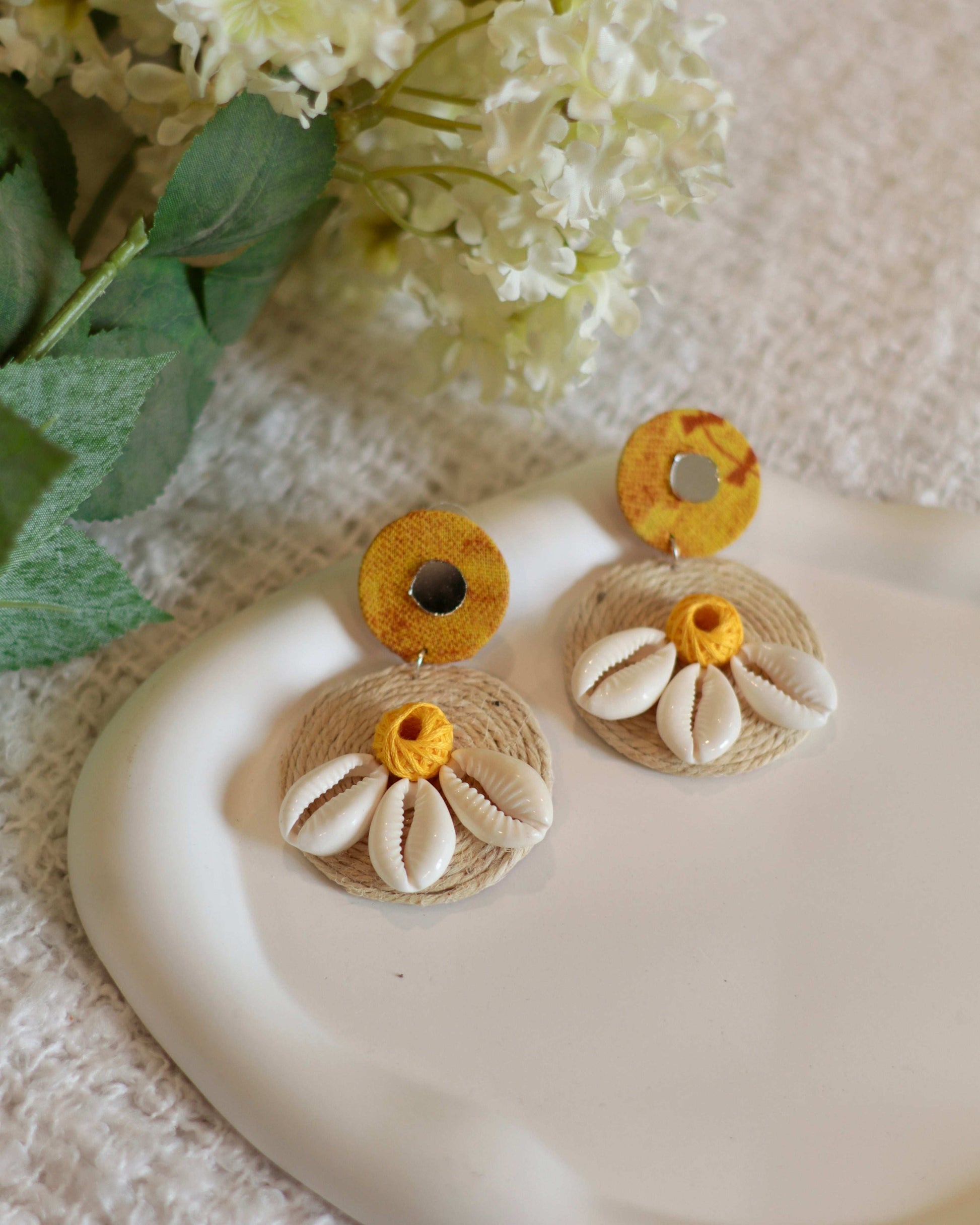 Bohemian Cowrie Shell Earrings - Handcrafted Jute Design - Occean By Soumali