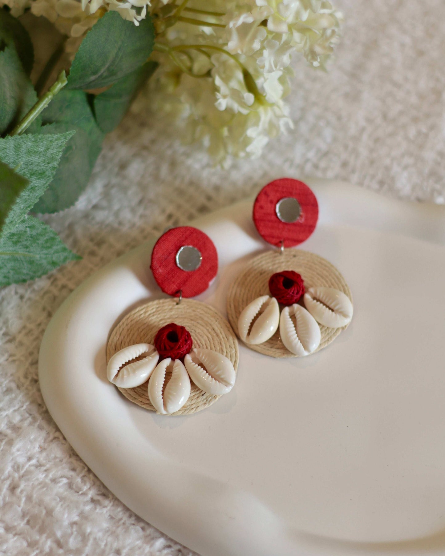 Bohemian Cowrie Shell Earrings - Handcrafted Jute Design - Occean By Soumali