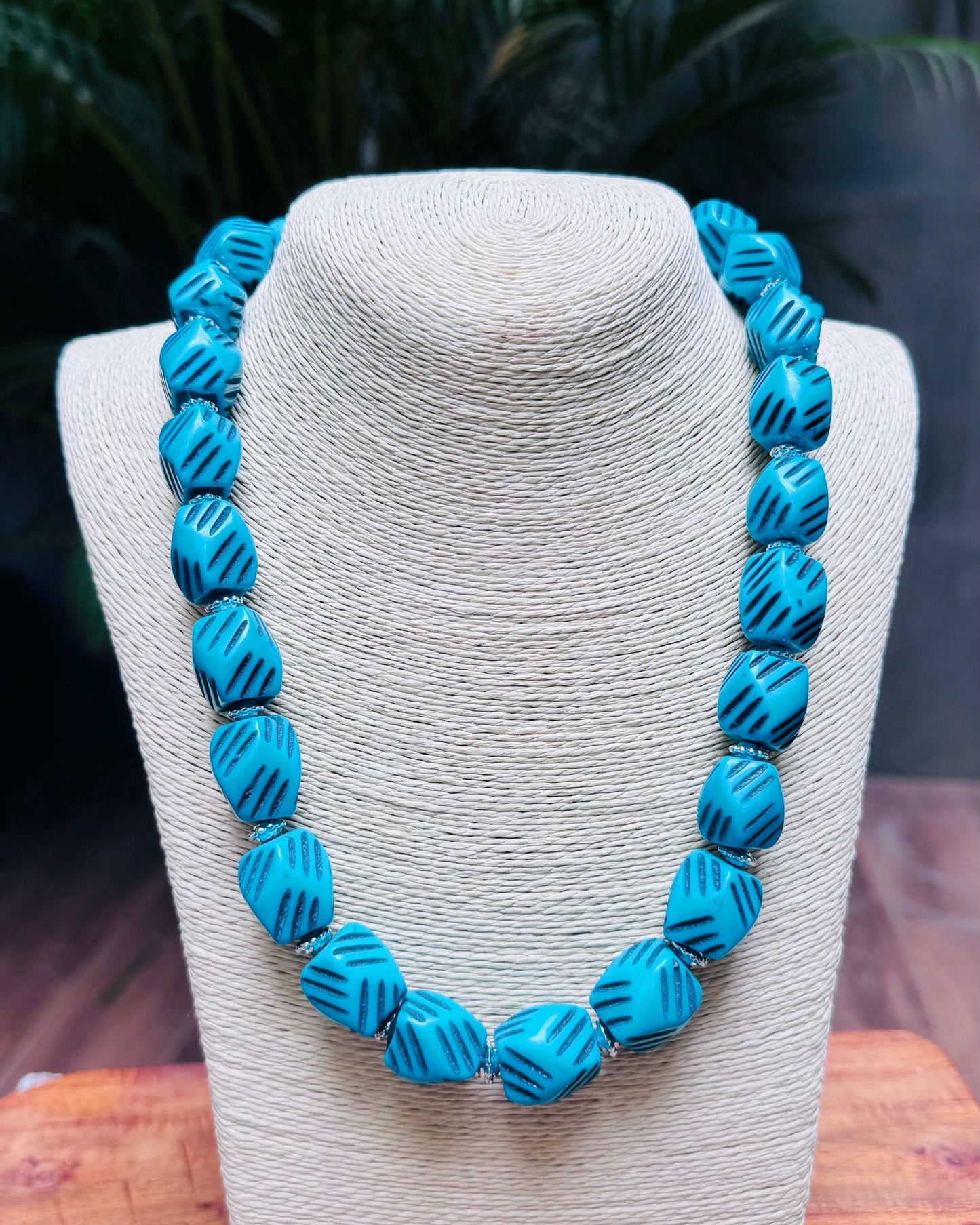 Boho Turquoise Bead Necklace with Matching Earrings - Occean By Soumali