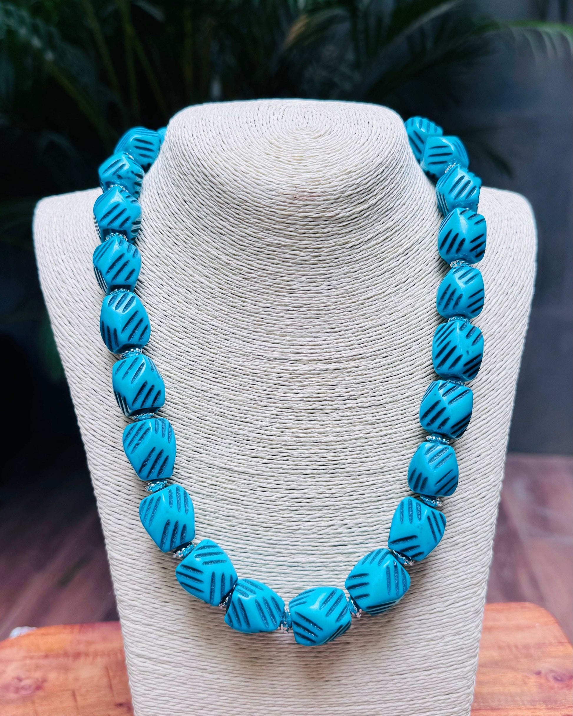 Boho Turquoise Bead Necklace with Matching Earrings - Occean By Soumali