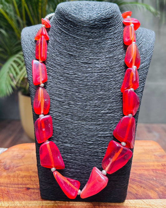 Chunky Dark Orange Translucent Bead Statement Necklace - Occean By Soumali