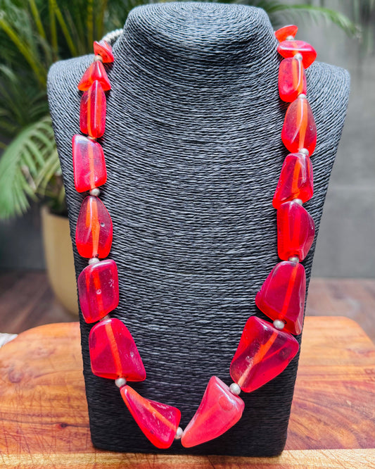 Chunky Dark Orange Translucent Bead Statement Necklace