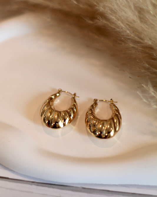 Chunky Gold Ribbed Hoop Earrings