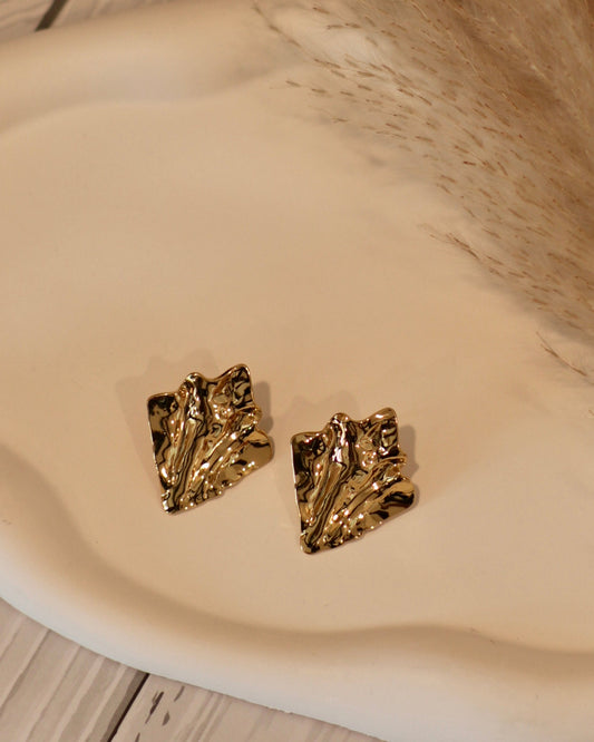 Crumpled Gold-Plated Leaf Stud Earrings