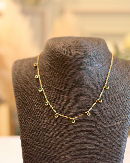 Dainty Gold Chain Necklace with Green Gemstone Accents