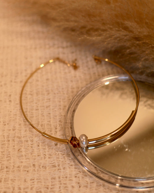 Dainty Gold Open-Cuff Necklace with Pearl Accent