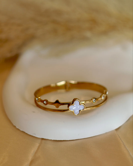 Elegant 18K Gold Plated Anti-Tarnish Bracelet with White Enamel Accents