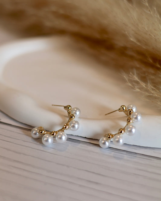 Elegant Pearl & Bead Half-Hoop Earrings