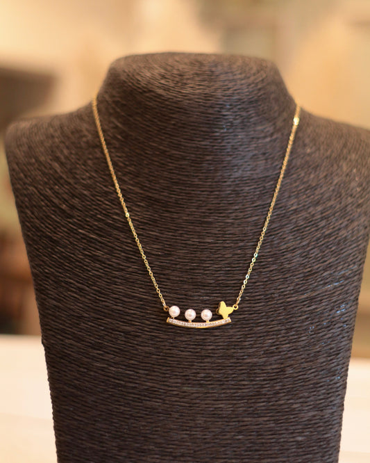 Elegant Pearl & Rhinestone Bar Necklace