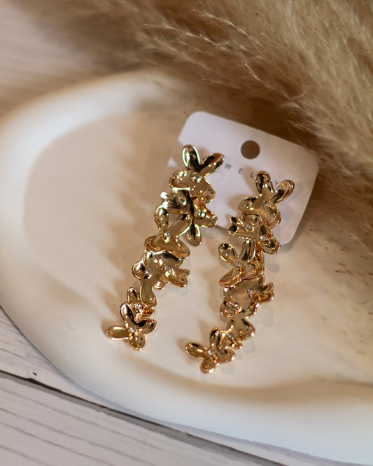 Gold-Plated Long Flower Drop Earrings