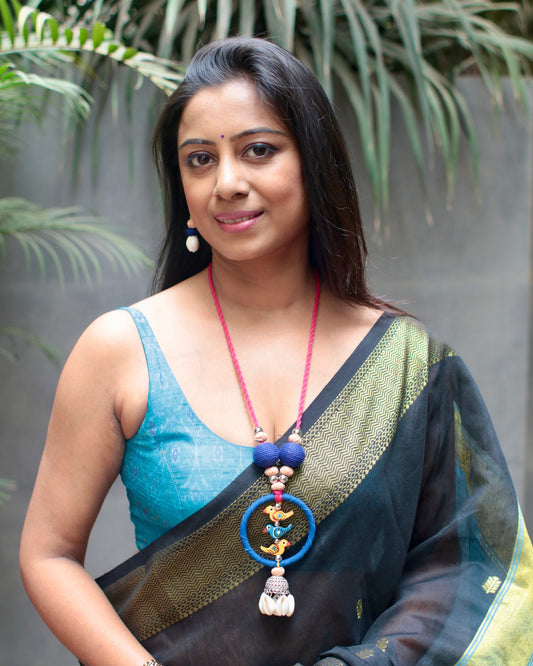 Handcrafted Bird & Cowrie Necklace with Matching Earrings