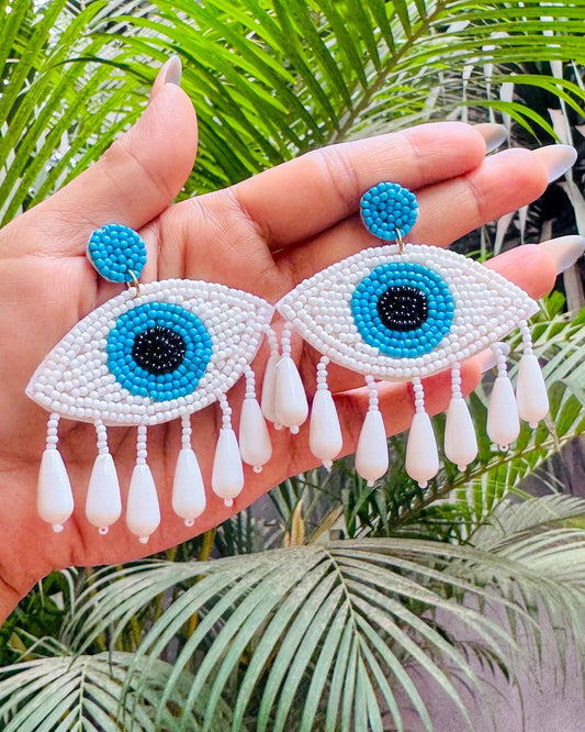 Handcrafted Evil Eye Beaded Dangle Earrings