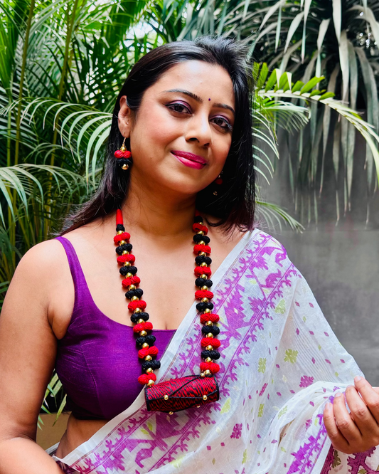 Handcrafted Statement Bengali Style Dhol Necklace with Matching Earrings