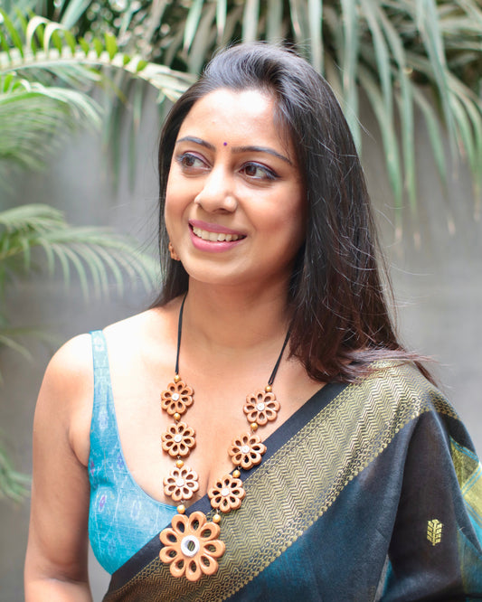 Handcrafted Terracotta Flower Necklace & Earrings Set
