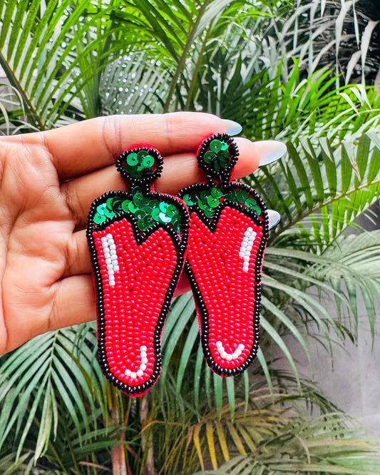 Red and green beaded earrings