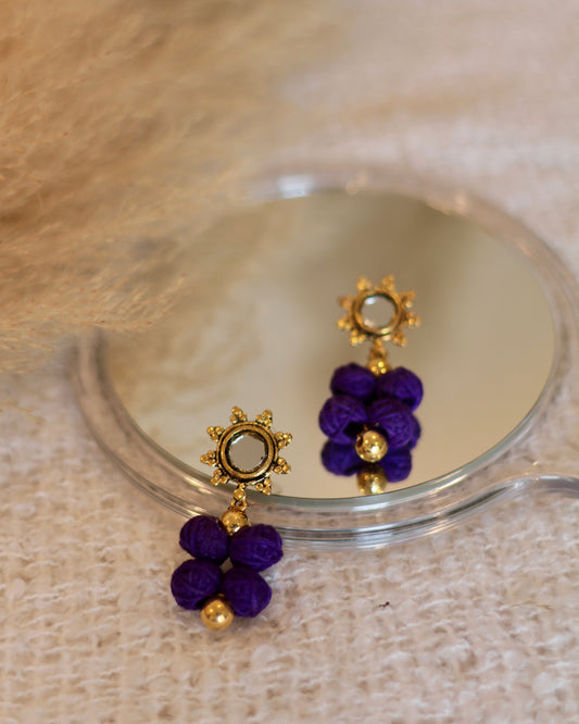 Handmade Thread Ball Earrings with Mirror Accents