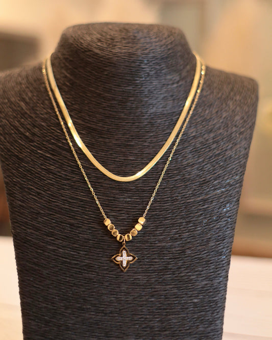 Layered Herringbone & Star Pendant Necklace