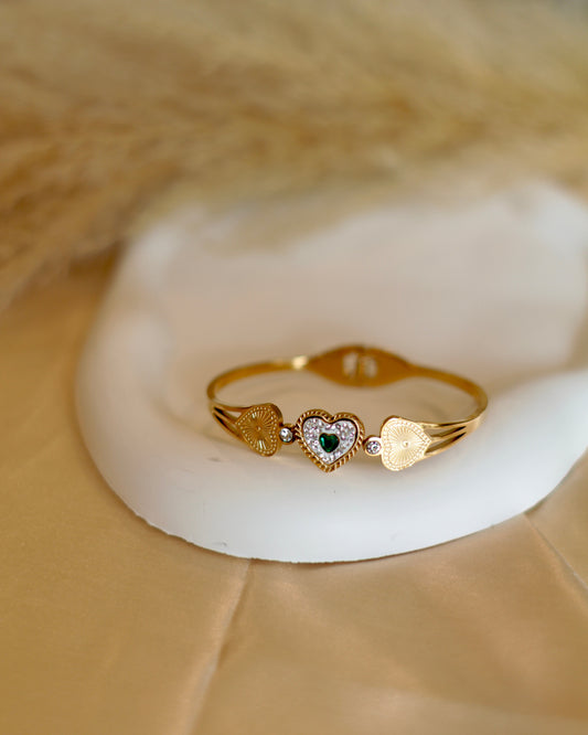 Love Gold-Plated Green Stone Detailing Bracelet