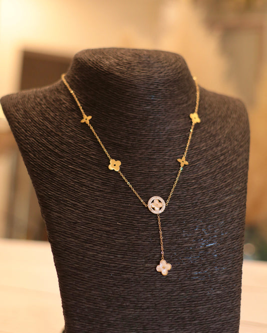 Lucky Charm Long Necklace with Mother of Pearl Clovers