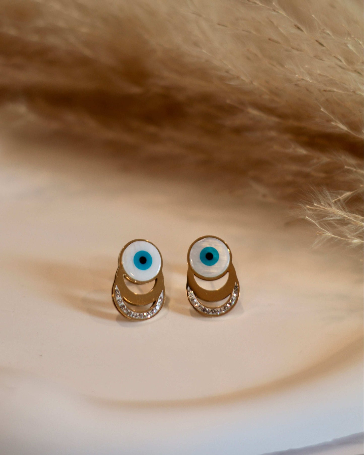 Modern Evil Eye Studs with Rhinestone Detail - Occean By Soumali